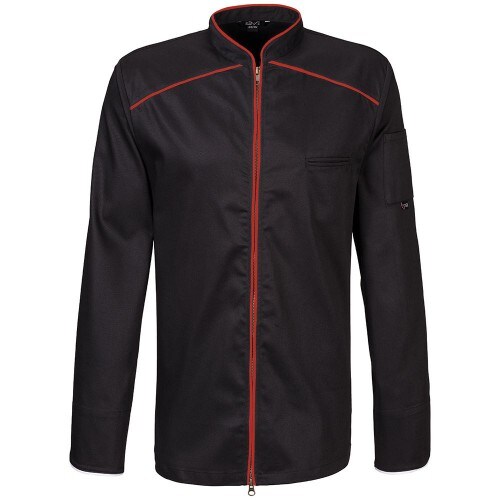 220 - Kochjacke langarm, 2-wege RV, Fb. schwarz mit farbiger Paspel : rot 65% Polyester 35%Baumwolle 220 g/m² 5XL