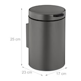 thumbnail of Relaxdays Kosmetikeimer Wandmontage, 3 l, Absenkautomatik, Inneneimer, Edelstahl, runder Badezimmer Mülleimer, grau