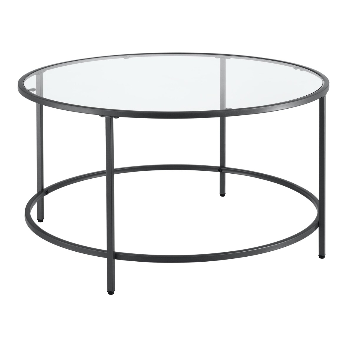 Helloshop26 - Table basse ronde pour salon plateau en verre pieds en acier 84 cm noir 03_0006180