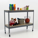 thumbnail of Schwerlastregal mit Rollen, 975x1500x600 mm, 75 kg Biegetragfähigkeit pro Boden, 2 Holzböden, Garagenregal, Grau/Holz - Ecoforte