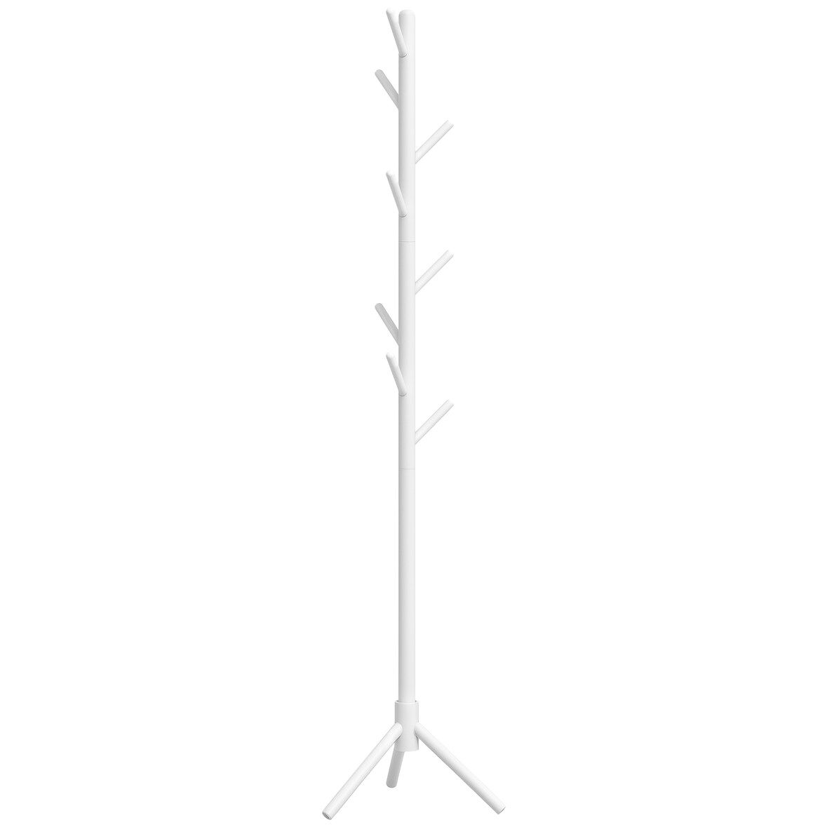 HOMCOM perchero de pie perchero para ropa de madera con 8 ganchos para colgar bolsas forma de árbol para pasillo dormitorio 40x40x165 cm blanco
