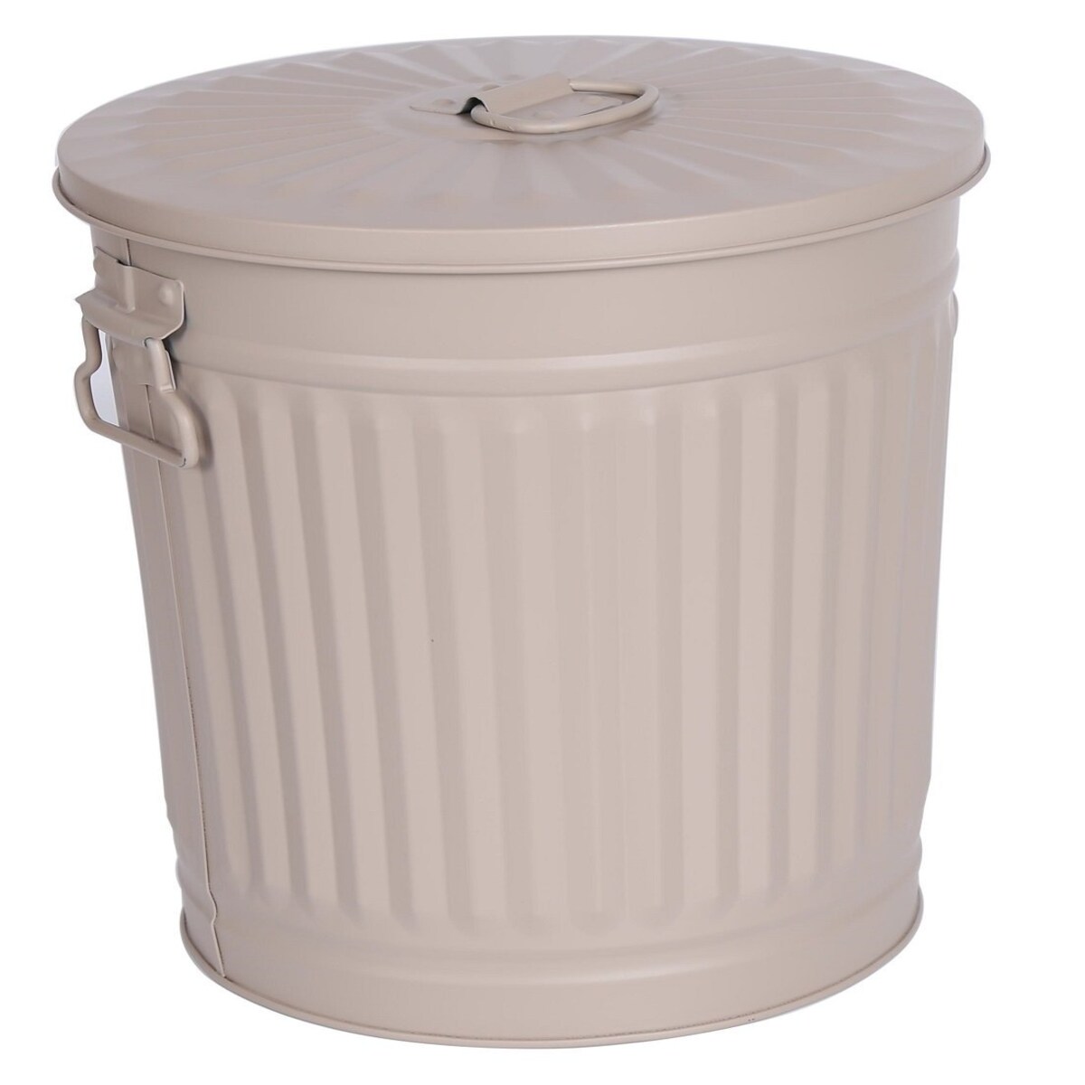 H&D Manufaktur Jinfa Mülleimer mit Deckel, Ascheeimer, Abfallbehälter, Mülltonne, Papierkorb aus Metall, Beige, Ø 42 cm, Höhe 47,5 cm 62 Liter