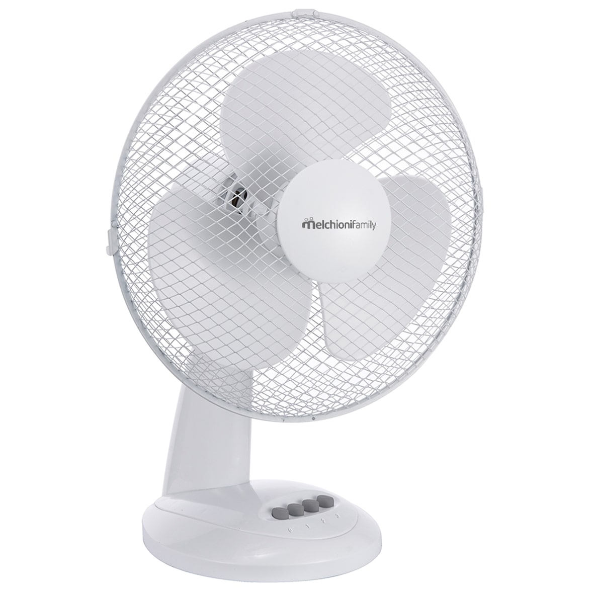 Melchioni Family Ventilador de mesa Ø30 cm, 30 W, 3 velocidades, oscilação, inclinação ajustável, grelha de segurança, branco MF2403T30