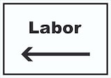 thumbnail of Labor Schild mit Text und Richtungspfeil links untersuchen forschen waagerecht A5 Rückseite selbstklebend