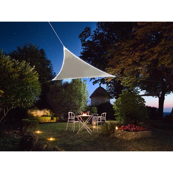 Sombreado Velo, 170 LED solar, repelente de agua, 3.6 x 3.6 x 3.6 m, 160 g/m², IP44, poliéster, triangular, topo