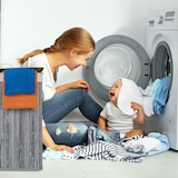 thumbnail of Relaxdays Wäschekorb Bambus mit Deckel, rechteckiger Wäschesammler, 2 Fächer, 95 l Volumen, faltbare Wäschebox, weiß