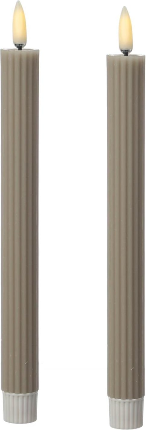 LED Stabkerzen gerillt Tafelkerzen Dinner Spitzkerzen 25cm grau 2St.