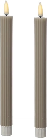thumbnail of LED Stabkerzen gerillt Tafelkerzen Dinner Spitzkerzen 25cm grau 2St.