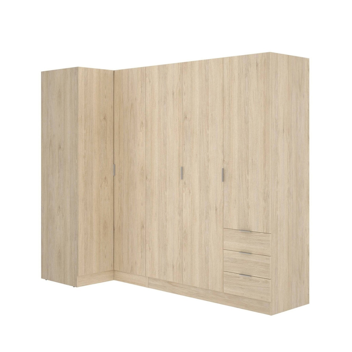 Dmora Kleiderschrank Succiso, Eckschrank für Schlafzimmer, Eckschrank mit 5 Flügeltüren, 214x91h184 cm, Eiche