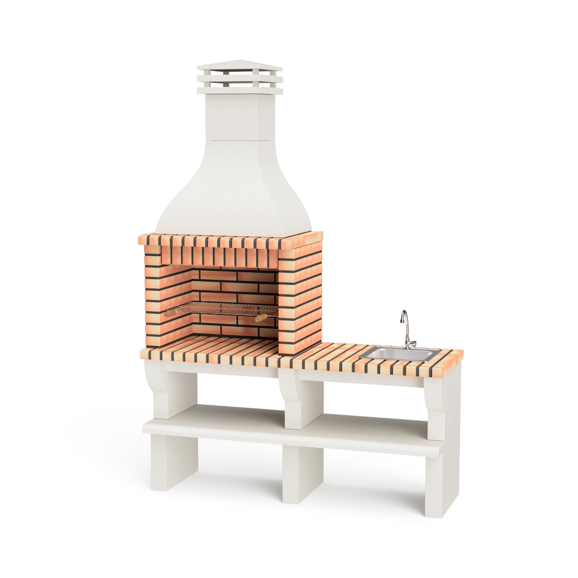 MF - Nevada Plus XL Vorgefertigter gemauerter Grill mit Spüle (Grau, Orange - 166x60x238 cm) REF: 3534 - Verwendung im Außenbereich