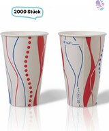 thumbnail of Papptrinkbecher aus Hartpapier rot-blau gestreift mit Eichstrich, Kaltgetränkebecher Retro, 2.000 Stück: Größe - 0,25 l (12oz)