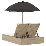 thumbnail of vidaXL Ligbed 2-persoons met kussens en parasol poly rattan beige