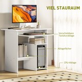 thumbnail of Schreibtisch 80x45x75 cm mit Tastaturablage und Regalfächern aus Spanplatte Melaminbeschichtet platzsparend pflegeleicht Weiß