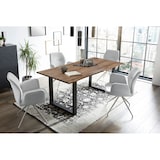 thumbnail of SalesFever Esstischgruppe 5-tlg.|160x90cm|Platte Akazie 26mm nussbaum|Metallgestell schwarz|4 Armlehnstühle 180° drehb. Strukturstoff |hellgrau