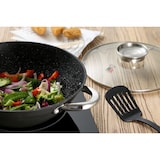 thumbnail of Renberg - Wok Ø28x9,4cm van gietijzer met glazen deksel, inclusief 2 kookgerei en grillrooster.