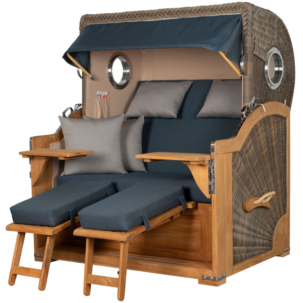 Strandkorb - bene living - Königssee Teak Bullauge - PE grau - Modell 593 - inkl. Liftersystem