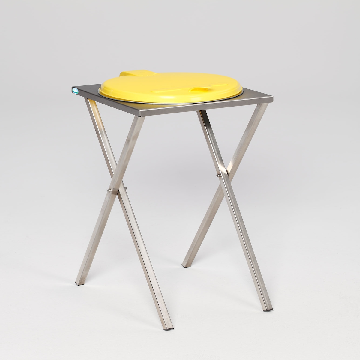 PROREGAL Robuster Scherenständer mit Klemmring | für 120 Liter Sack | HxBxT 90x40x45cm | Edelstahl | Gelber Deckel | Mülleimer Müllsackständer