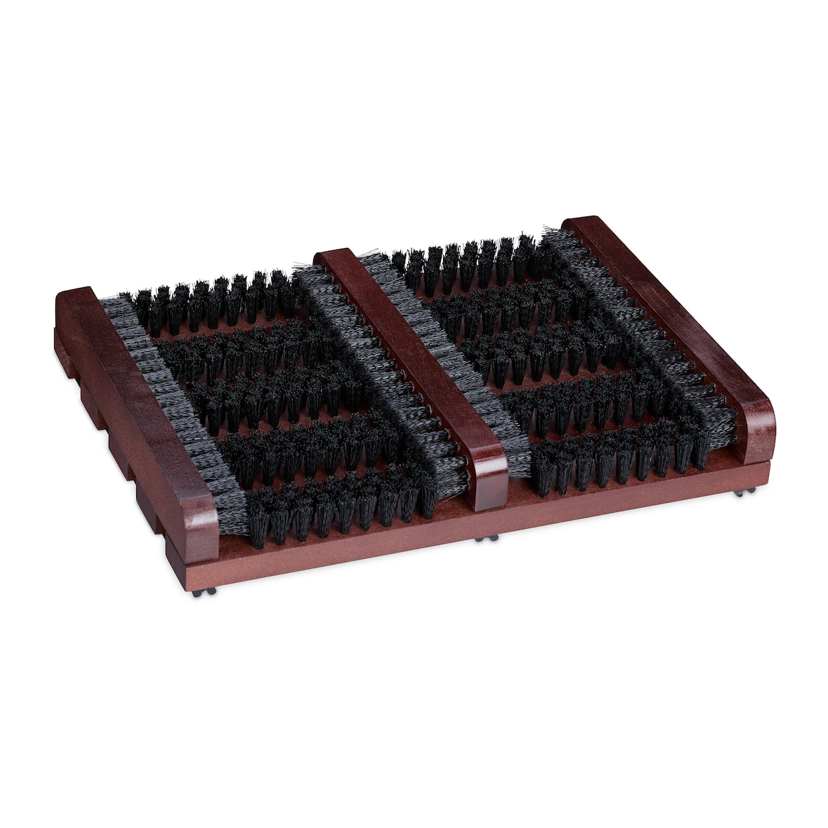 Relaxdays Schuhabstreifer, rutschfester Boden, kräftige PP-Borsten, außen & innen, Holz, Schuhabtreter, braun/schwarz