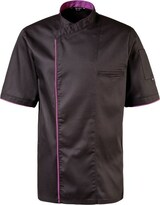 thumbnail of 224 - Kochjacke halbarm, Druckknöpfe, Fb. schwarz mit farbiger Paspel : purple 65% Polyester 35%Baumwolle 220 g/m² 3XL
