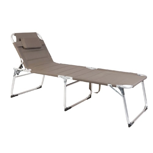 XXL Aluminium Gartenliege Sonnenliege gepolstert mit Kopfkissen klappbar 200 cm Taupe : Taupe