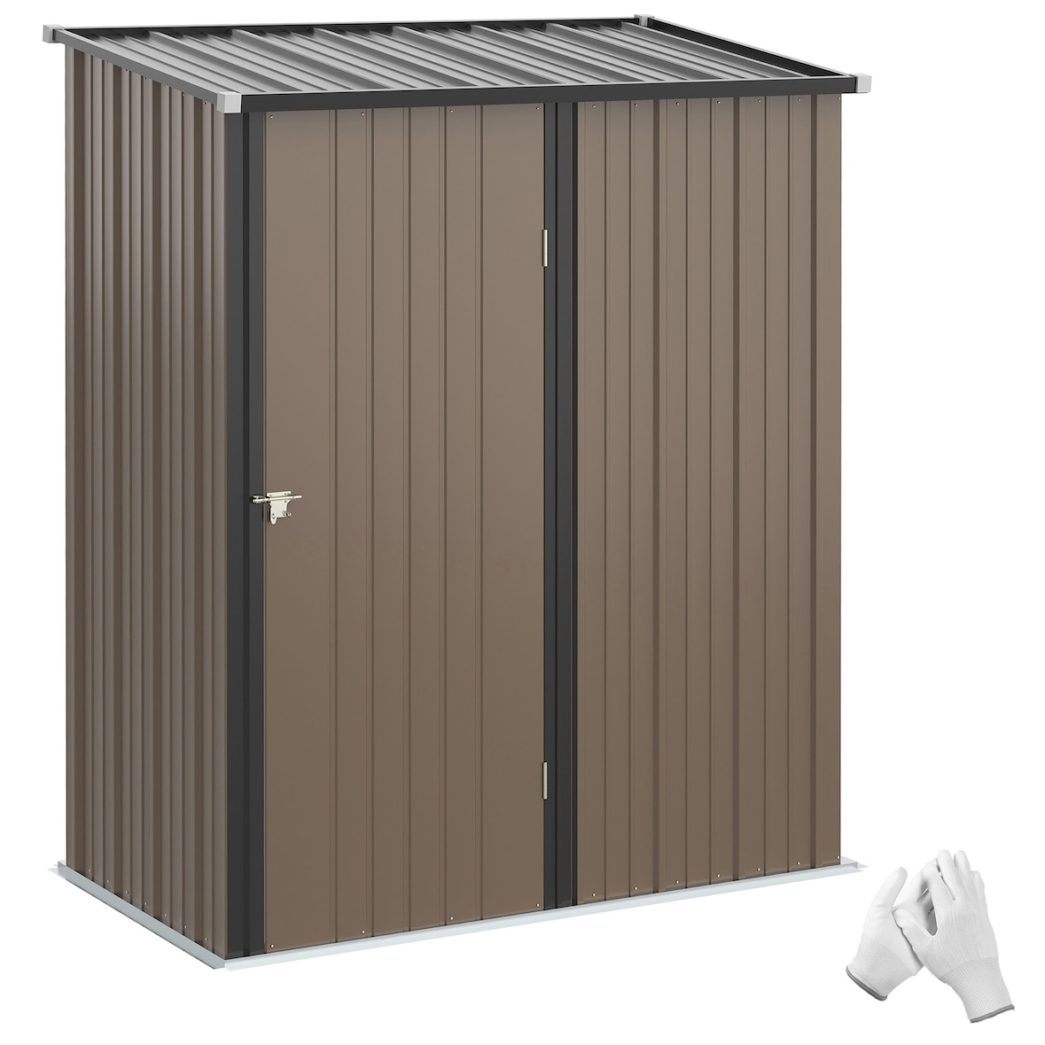 Cobertizo de jardín 1,34 m² 161,5x94,5x196 cm caseta de jardín metálica con 1 puerta y cerradura para almacenamiento de herramientas marrón
