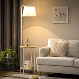 thumbnail of Stehleuchte mit Ablagen 40x40x162 cm E27 bis 40 W Standlampe mit Stoffschirm und Bambus Ablagetischen Weiß Stahl für Wohn und Schlafraum