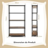 thumbnail of Helloshop26 - Bibliothèque style industriel à 5 niveaux 80 x 29 x 154 cm étagère de rangement avec dispositifs anti-basculement 20_0009758
