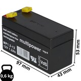 thumbnail of Multipower Blei-Akku MP1,2-12 Pb 12V 1,2Ah VdS G107032, Faston 4,8
