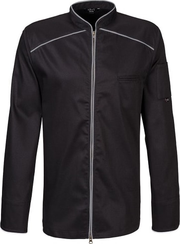 220 - Kochjacke langarm, 2-wege RV, Fb. schwarz mit farbiger Paspel : silbergrau 65% Polyester 35%Baumwolle 220 g/m² M