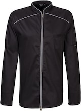 thumbnail of 220 - Kochjacke langarm, 2-wege RV, Fb. schwarz mit farbiger Paspel : silbergrau 65% Polyester 35%Baumwolle 220 g/m² M