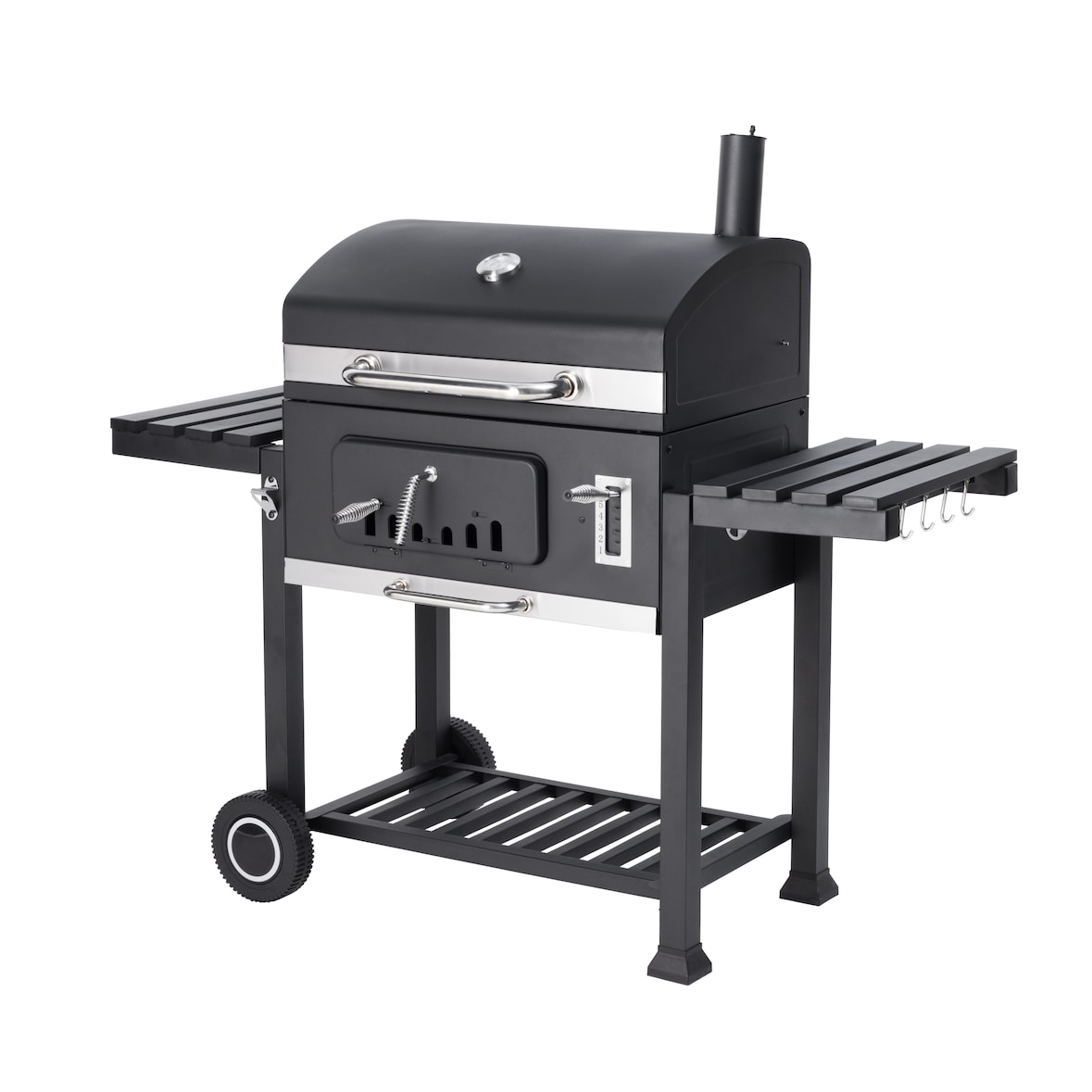 Tarrington House Houtskoolbarbecue Memphis XL, staal, 153 x 71 x 136 cm, met opklapbare zijtafels, deksel met thermometer, 2 wielen, zwart