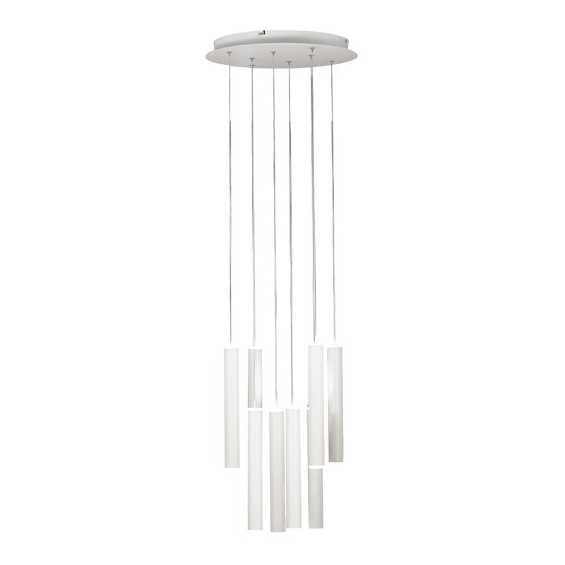 Luminária Pendente Circular Fabas Luce Prado com 8 Lâmpadas - LED Regulável de 52 W - Rosácea de Teto Redonda Branco Fosco