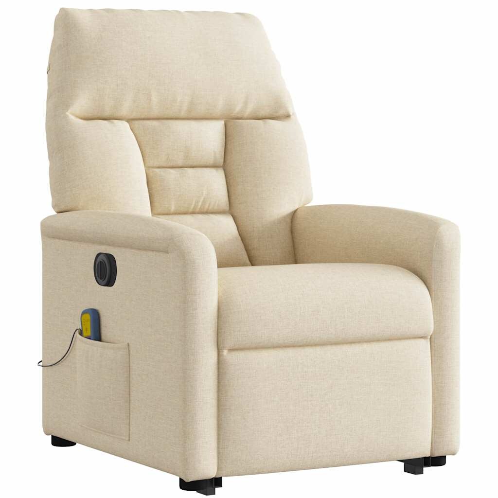 vidaXL Elektrischer Massagesessel mit Aufstehhilfe Creme Stoff