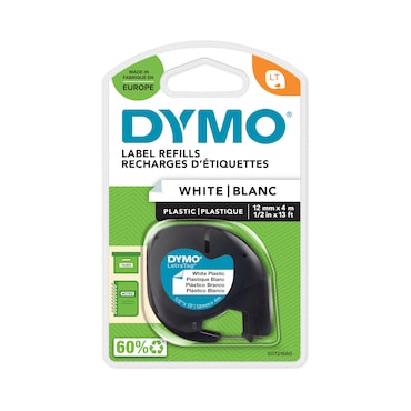 DYMO Ruban Titreuse Letratag/Letratag Plus 12Mm Noir/Plastique Blanc
