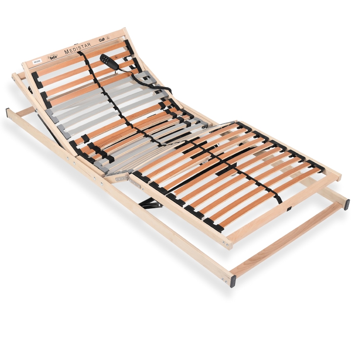 Lattenrost 90x200 cm montiert elektrisch verstellbares Kopf & Fußteil 5 Zonen 28 Latten Belastbarkeit 150 kg Made in Germany Birkenschichtholz