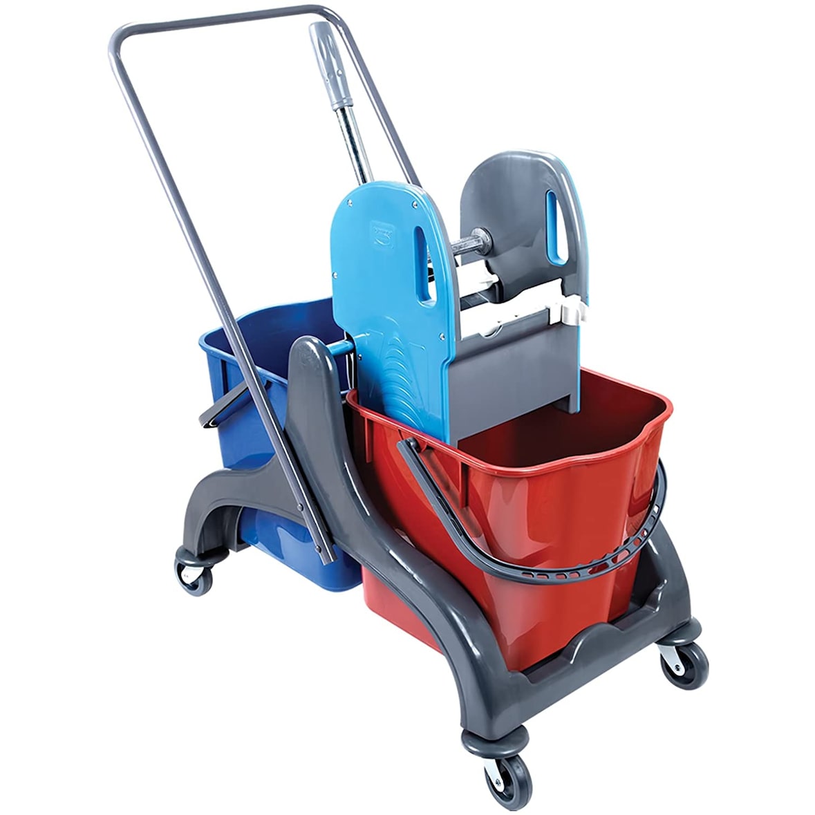 CleanSV© Aura2 Reinigungswagen Kunststoff, Putzwagen PE Gestell, Profi Moppresse