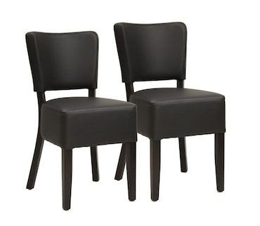METRO PROFESSIONAL Silla de restaurante tapizada Jack, set de 2, madera de haya/cuero artificial, negro
