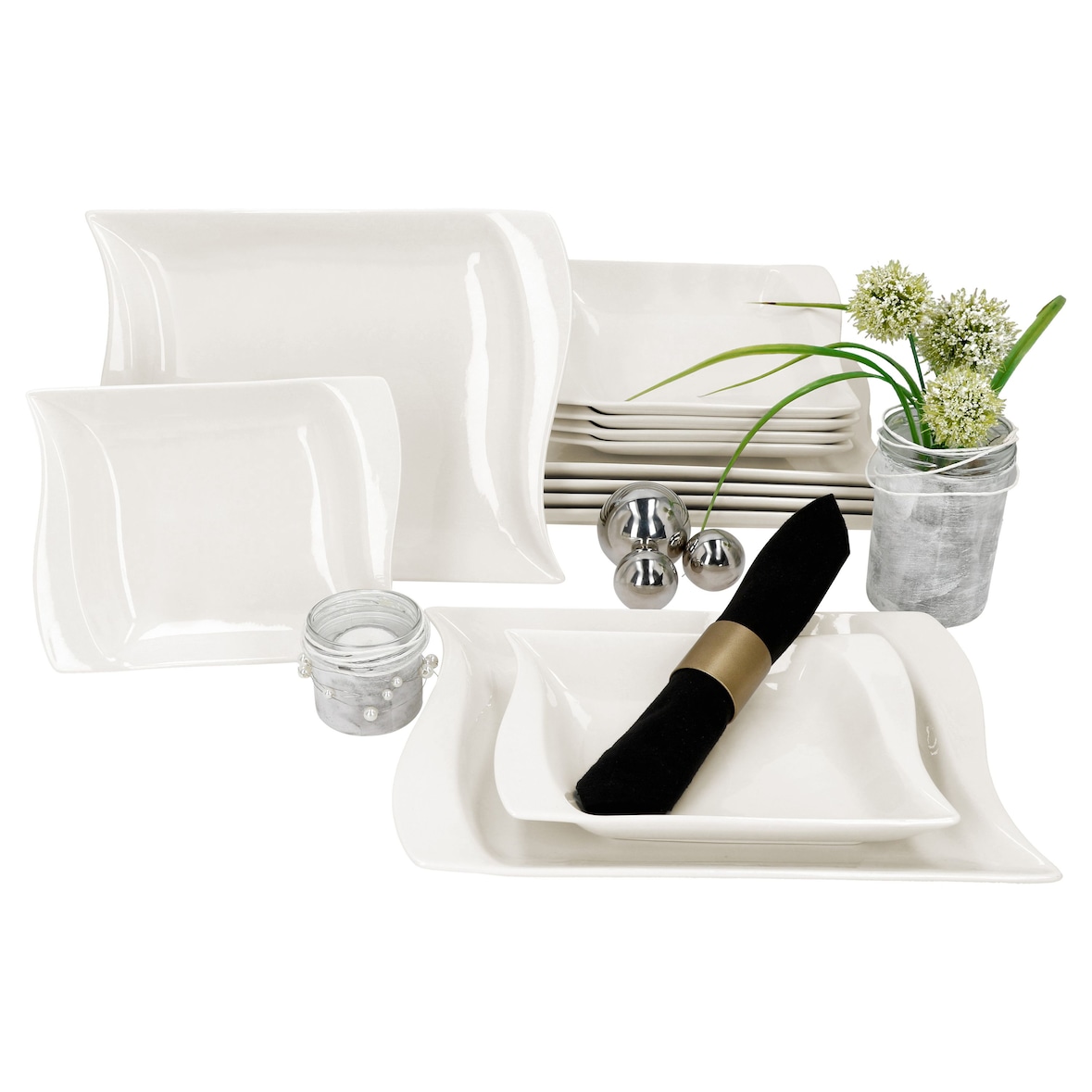 12tlg Tafelservice Ivory Porzellan 6 Personen Speiseteller Suppenteller 300ml