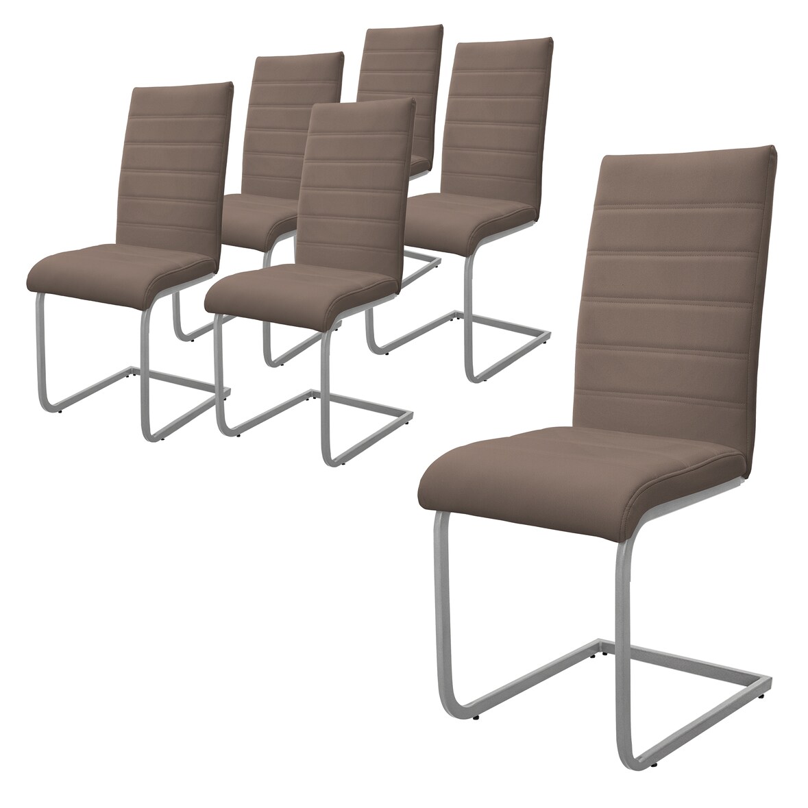 ML-Design Esszimmerstühle 6er Set Braun Kunstleder Schwingstuhl Freischwinger mit hoher Rückenlehne Polsterstuhl Esstisch
