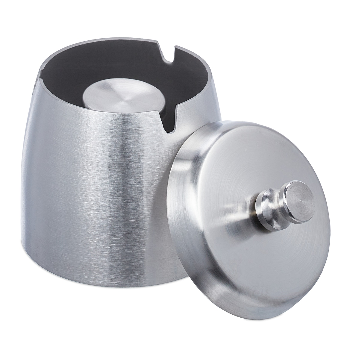 Relaxdays Aschenbecher mit Deckel, draußen & drinnen, HxD 9x7,5 cm, Windaschenbecher Edelstahl, Garten & Balkon, silber