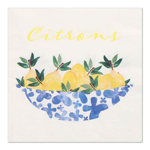 20 Serviettes, 3 plis pliage 1/4 33 cm x 33 cm "Citrons"