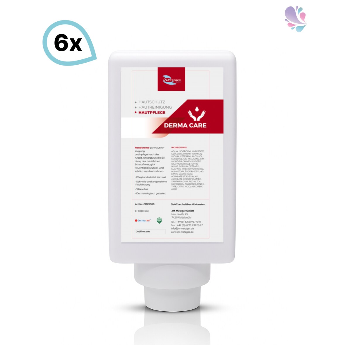 Handcreme pH-neutral, Derma Care SET, 6 Vakuumflaschen à 1.000 ml je SET