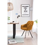 thumbnail of SalesFever Esstischgruppe 5-tlg., 180x90cm, Platte Akazie 26mm cognac, Metallgestell schwarz, 4 Armlehnstühle 360° drehbar Samt |senfgelb–schwarz