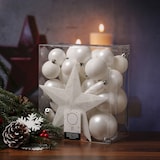 thumbnail of Weihnachtskugeln mit Stern Baumspitze Christbaumkugeln bruchfest weiß 33er Set