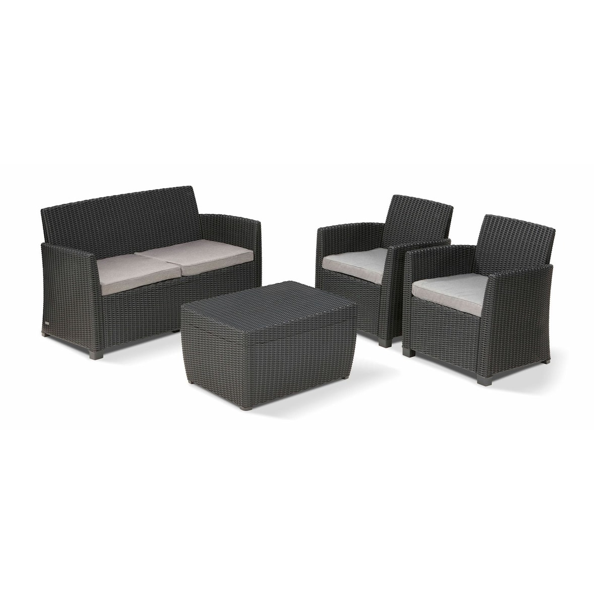 Allibert Corona Loungeset 4-teilig mit Tisch/Kissenbox anthrazit - Rattanoptik, wetterfest