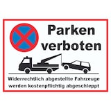 thumbnail of Parken verboten Widerrechtlich abgestellte Fahrzeuge werden kostenpflichtig abgeschleppt Schild A6 Rückseite selbstklebend