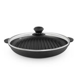thumbnail of Ø28cm Grillpfanne aus Gusseisen Bräter mit Glasdeckel Schmortopf zwei Griffe Servierpfanne Grill