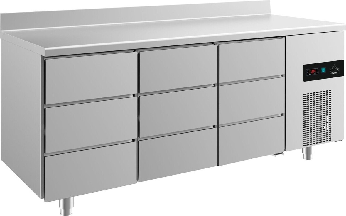 Gastro Kühltisch 9 Schubladen Umluftkühlung Aufkantung, 1865x700x850mm -2/+8°C 474L Edelstahl