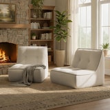 thumbnail of Juego de 2 sillones de tela, 160 x 90 x 70 cm, color crudo