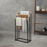 thumbnail of Toalheiro de Pé de 3 Níveis em Forma de Escada com 3 Barras de Bambu e Estrutura de Aço 45x22,5x86 cm Preto e Natural